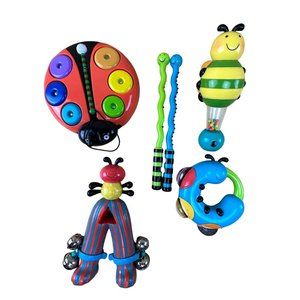 Parents Magazine Bee Bop Musical Instruments Maraca Drum Sticks Tambourine Bells